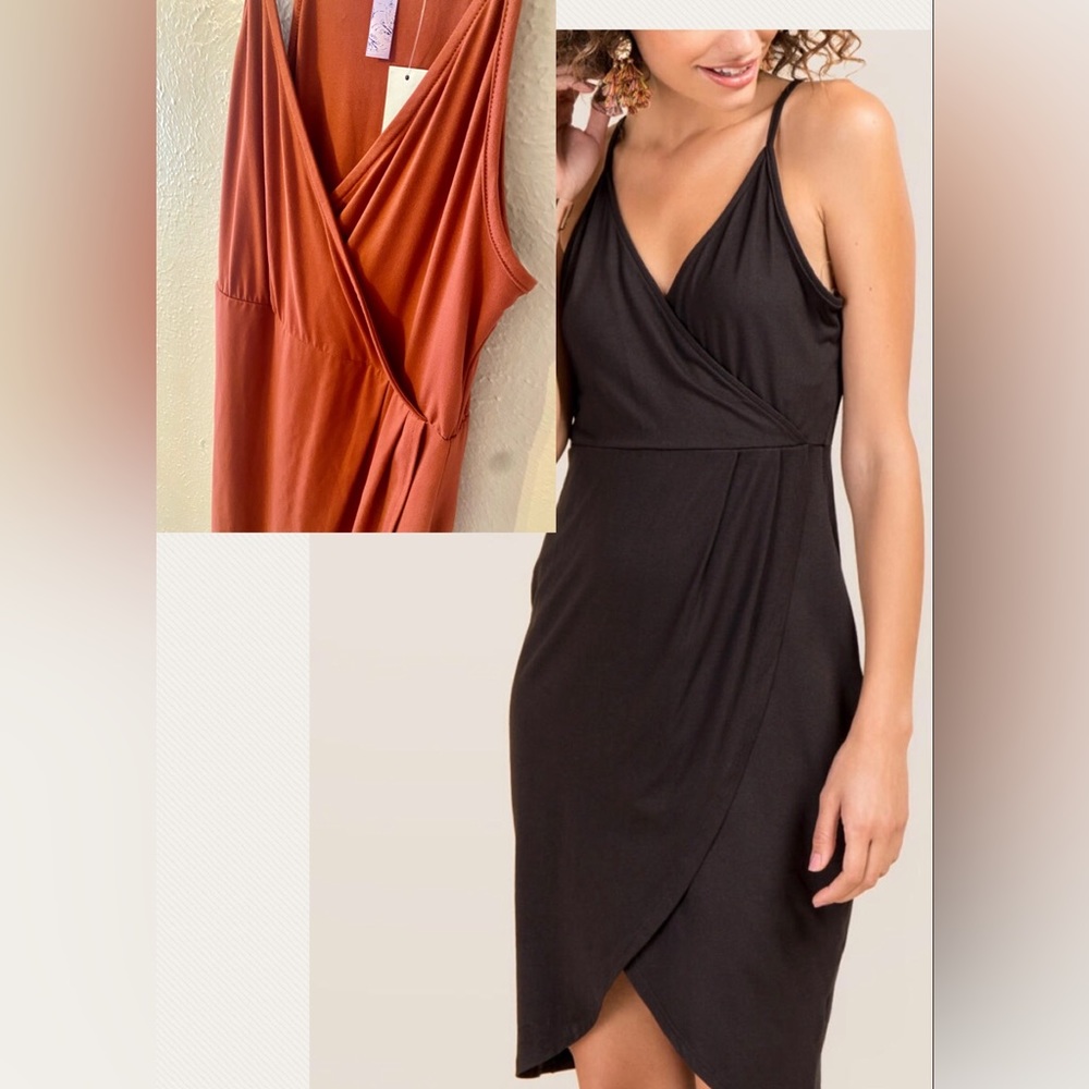 NWT Francesca’s Collection Tulip Skirt Brushed Knit Dress Faux Wrap Summer Dress